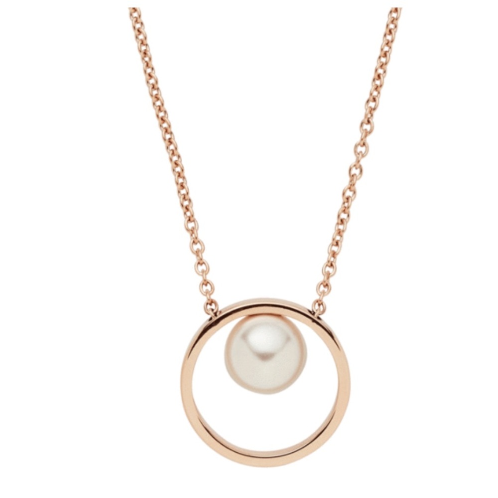Skagen Rose Gold Circle Necklace with Pearl